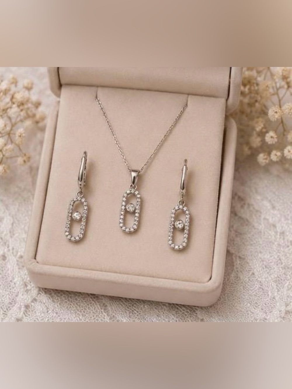 Silver-Tone Crystal Drop Necklace & Earring Set - Picture 3 of 6